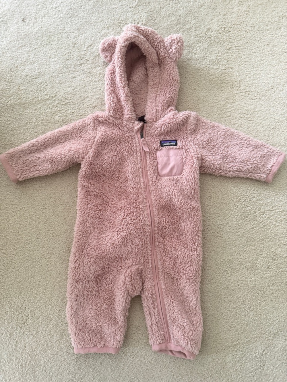 Patagonia Pink Sherpa Hooded Baby One-Piece